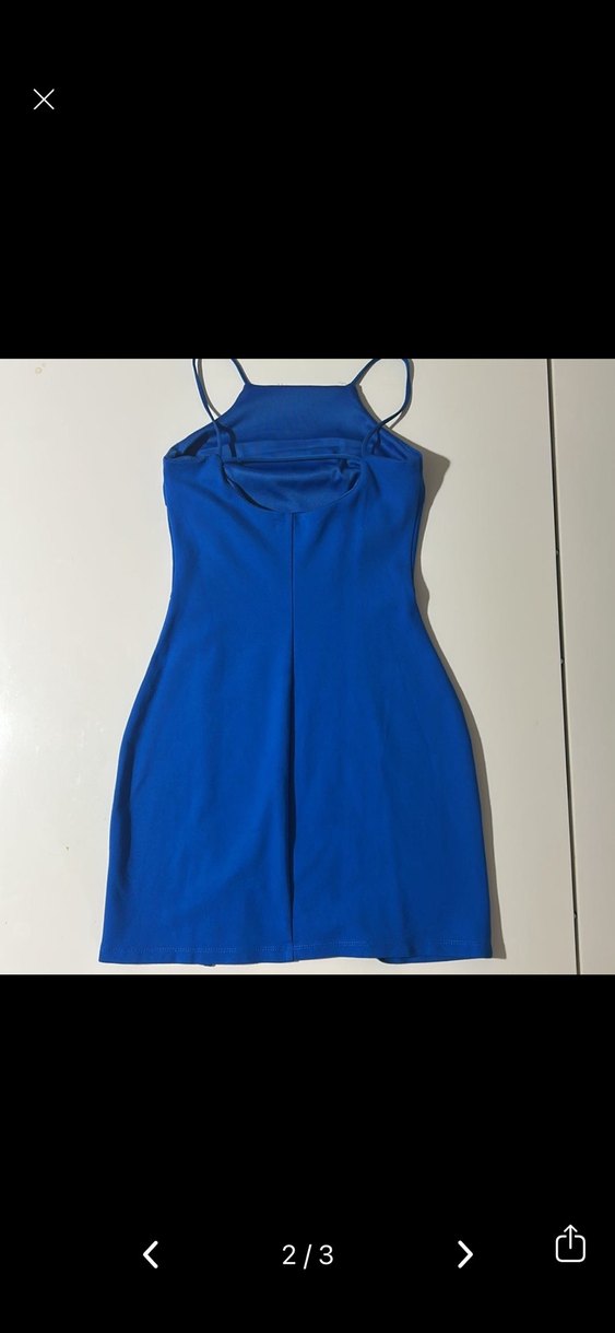 Mavi İnce Askılı Midi Elbise - Görsel 2