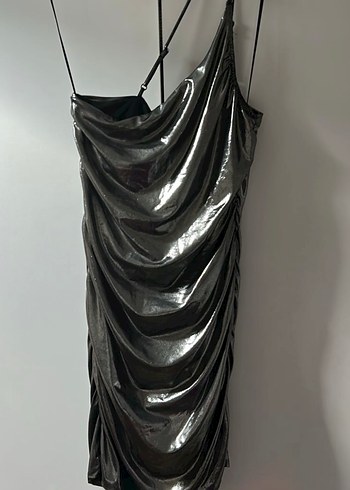 Yılan Desenli Siyah Drapeli Uzun Abiye Elbise - Görsel 2