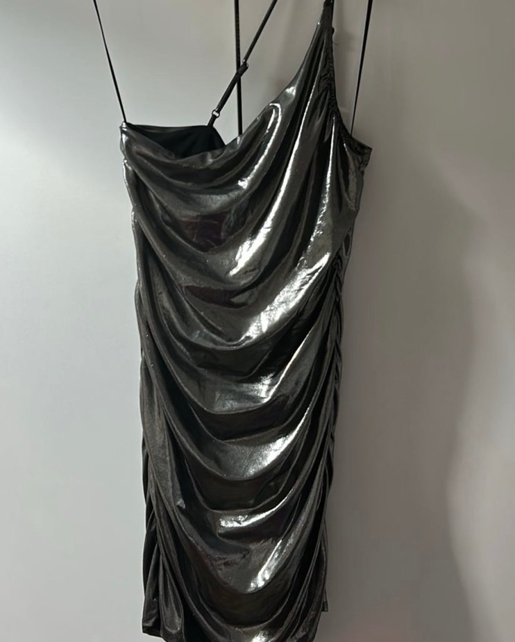 Yılan Desenli Siyah Drapeli Uzun Abiye Elbise - Görsel 2