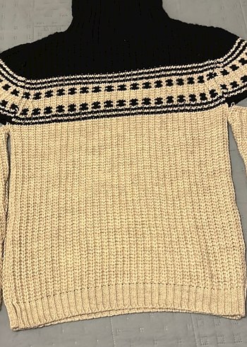 Yüksek Yakalı Bej Örgü Kadın Kazak - Görsel 2