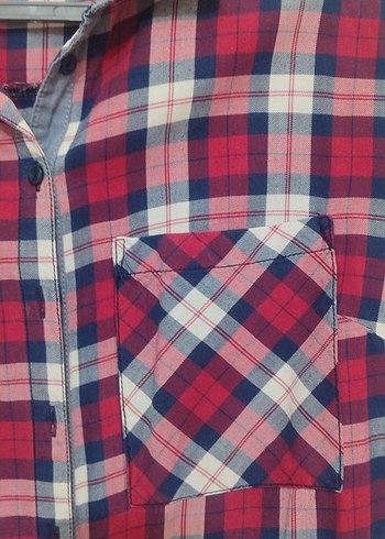 Bordo Gri Ekoseli Kadın Gömlek - Görsel 2