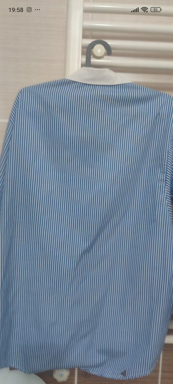 Mavi Çizgili ve Düz Kadın Gömlek - Görsel 3