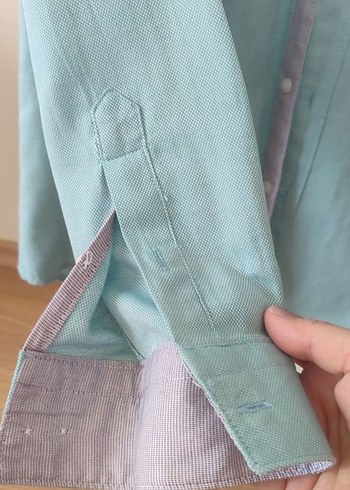 Turkuaz Düğmeli uzun Kollu Erkek Gömlek - Görsel 2