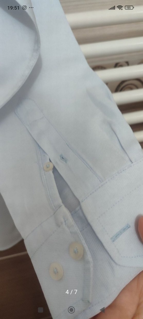 Mavi Erkek Pamuk Gömlek, Uzun Kollu, Düğmeli - Görsel 3