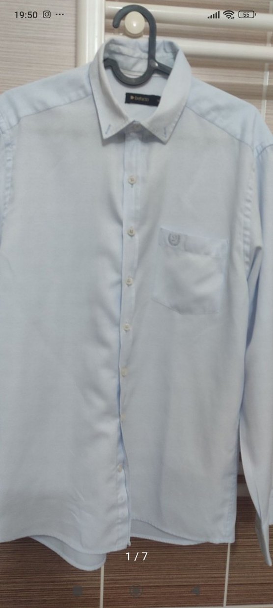 Mavi Erkek Pamuk Gömlek, Uzun Kollu, Düğmeli - Görsel 2