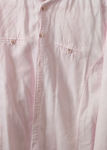 Düğmeli Pembe Keten çocuk  Gömlek - Görsel 2