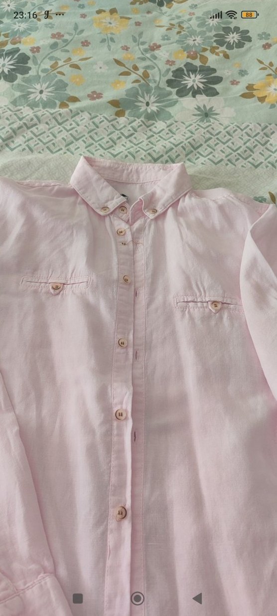 Düğmeli Pembe Keten çocuk  Gömlek - Görsel 3