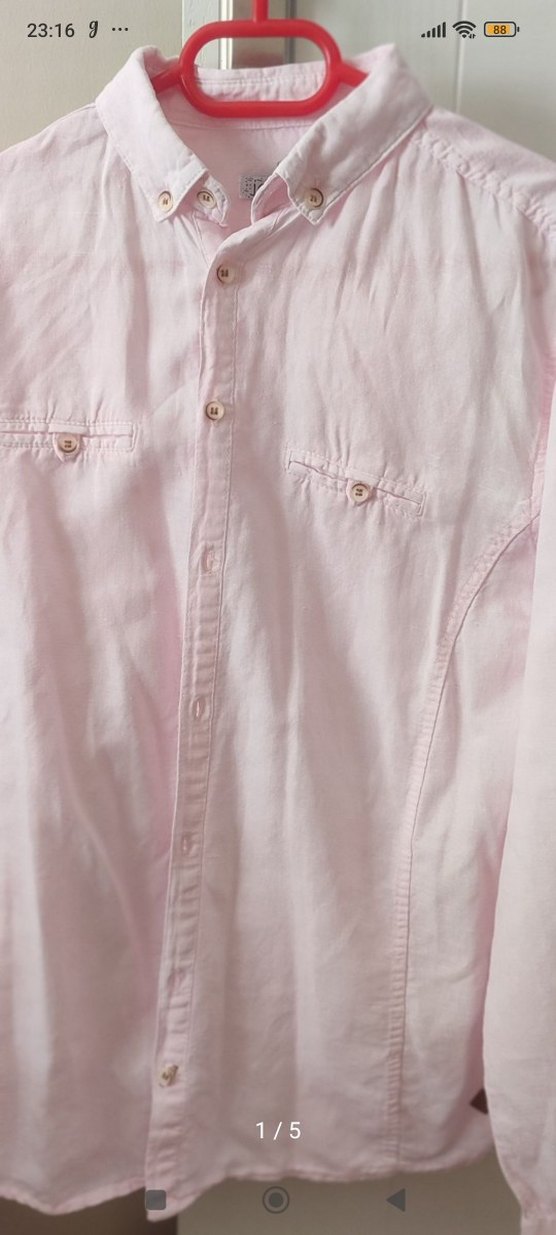 Düğmeli Pembe Keten çocuk  Gömlek - Görsel 2