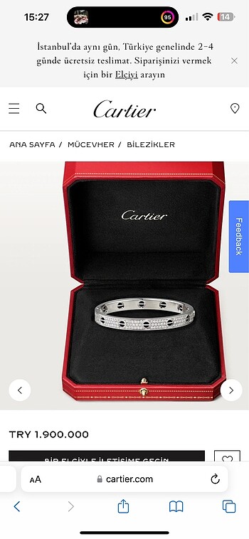 Cartier Silver İthal Taşlı Bileklik