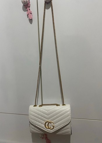 Zincir Detaylı Beyaz Deri Kadın Çanta - Görsel 3