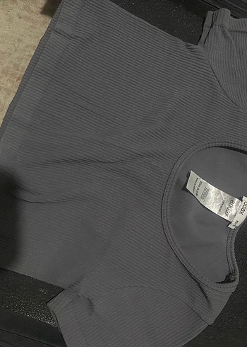 Addax Gri Kısa Kollu Crop Top - Görsel 2