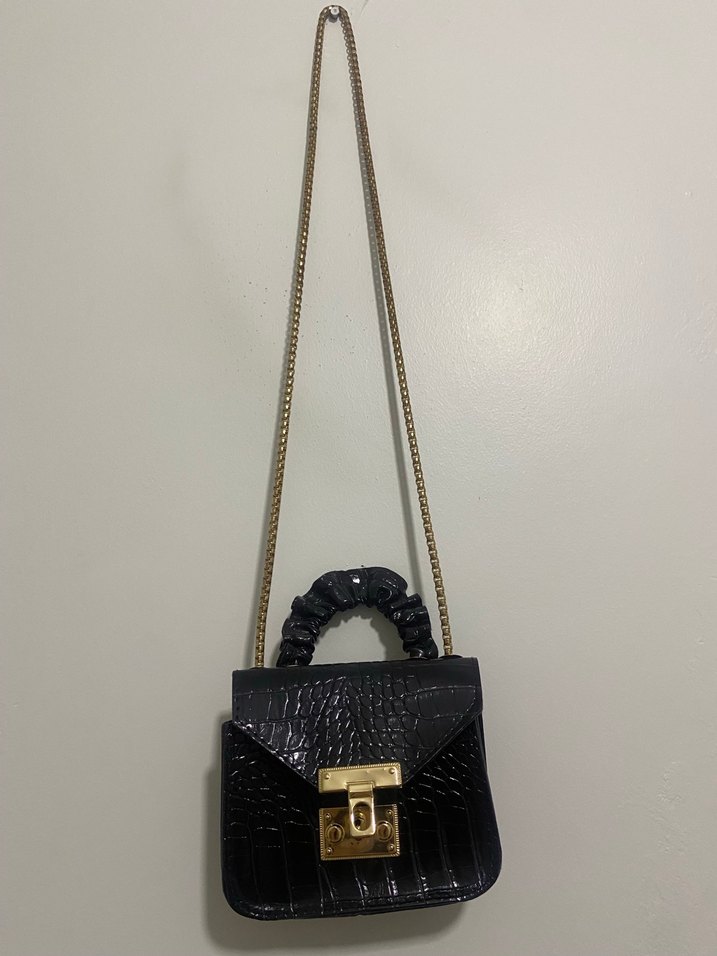 Klasik Siyah Yılan Desenli Deri Kadın Çanta - Görsel 2