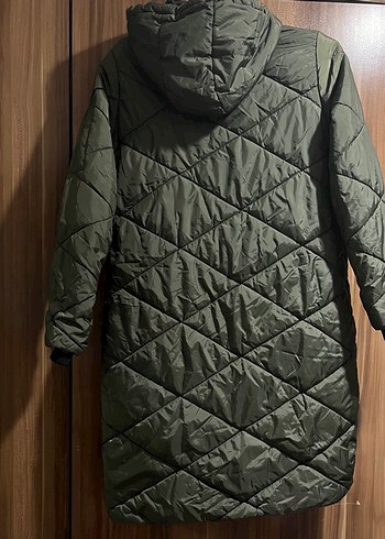 Düğmeli Uzun Kadın Mont - Haki - Görsel 2