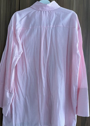 Pembe Fiyonklu Çizgili Kadın Gömlek - Görsel 4