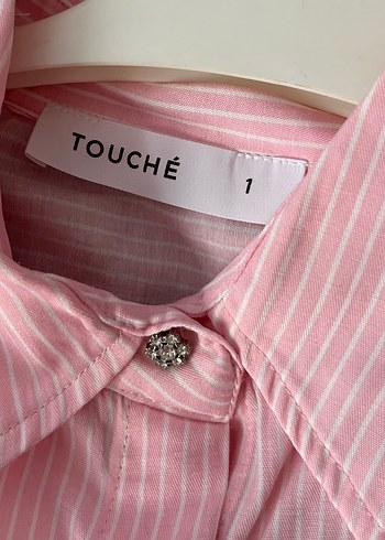 Pembe Fiyonklu Çizgili Kadın Gömlek - Görsel 3