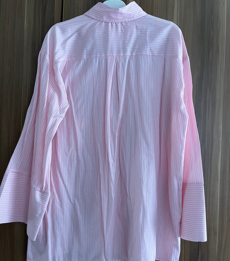 Pembe Fiyonklu Çizgili Kadın Gömlek - Görsel 4