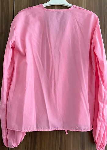 Pembe V Yaka Uzun Kollu Kadın Gömlek - Görsel 2