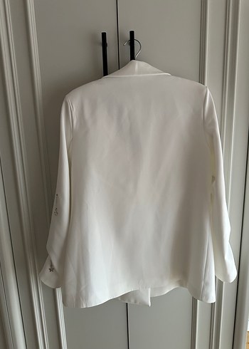Özge özgenç Uzun Beyaz Kadın Blazer Ceket - Görsel 6