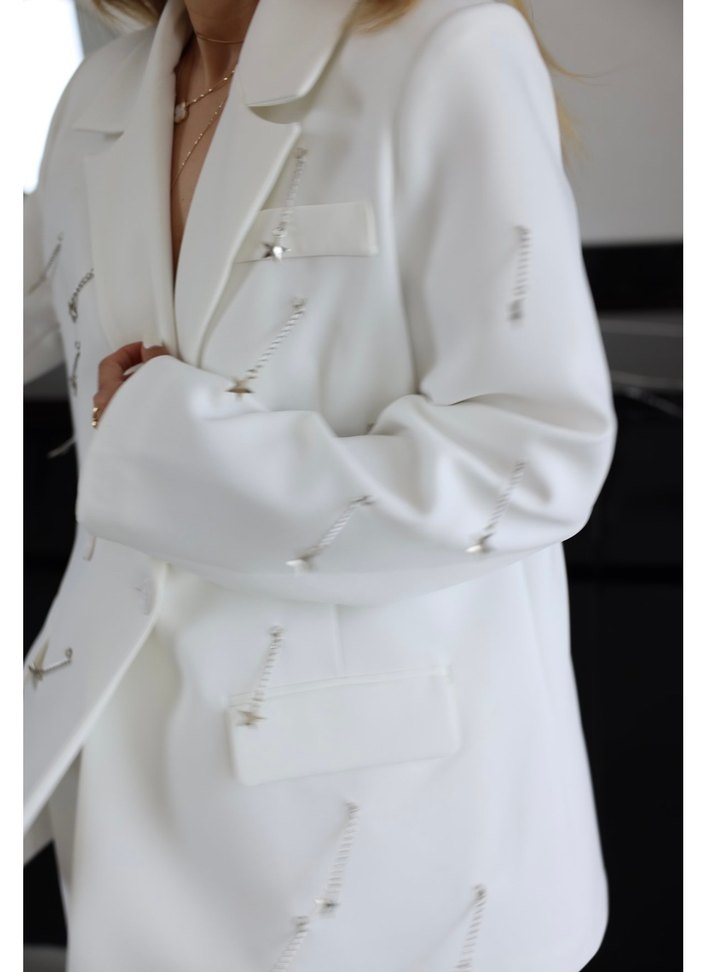 Özge özgenç Uzun Beyaz Kadın Blazer Ceket - Görsel 3