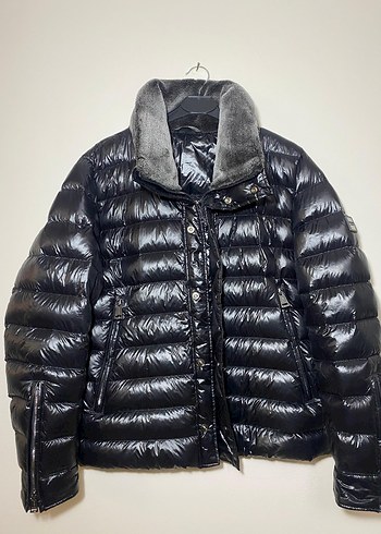 Lufian gri kürk detaylı parlak mont - Görsel 4