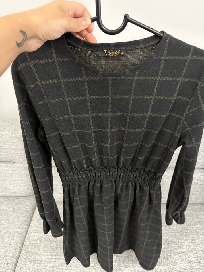 Gri Ekose Desenli Midi Elbise - Görsel 2