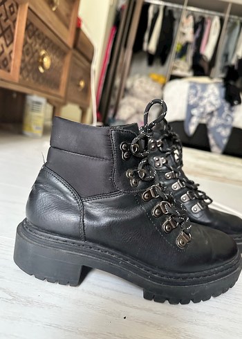 Siyah Platform Topuklu Kadın Biker Bot - Görsel 2