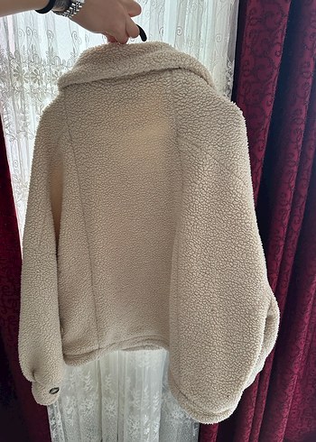 Krem  Tüylü Rahat Kadın Ceket - Görsel 2