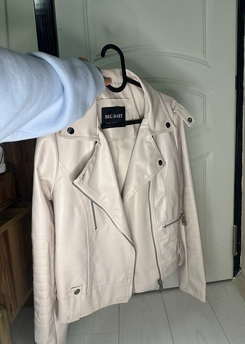 Düğmeli Beyaz Kadın Deri Ceket - Görsel 2