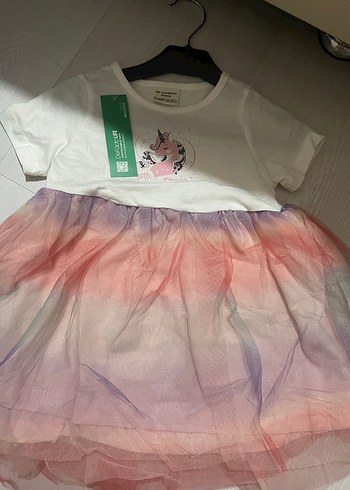 Kız Çocuk Unicorn Baskılı Tül Elbise - Görsel 3