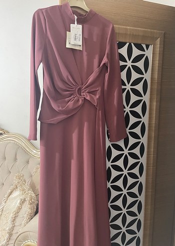 Bordo Uzun Kollu Drapeli Kadın Elbise - Görsel 2