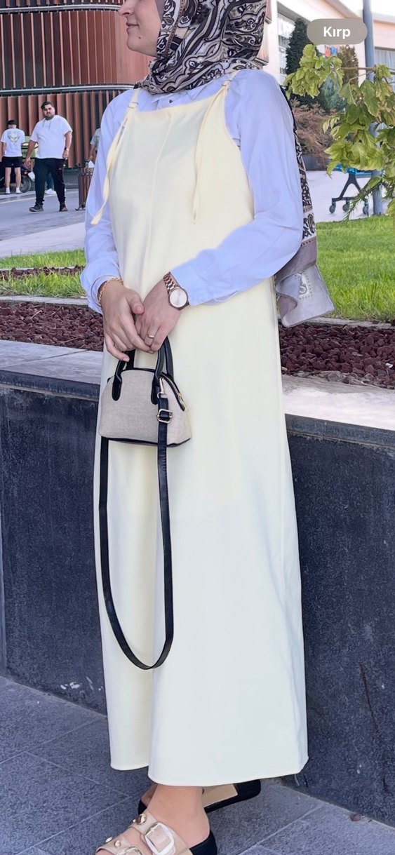 Sarı Uzun Askısız Drapeli Elbise - Görsel 2