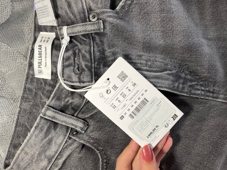 PULL&BEAR Gri Düğmeli Kadın Denim Pantolon - Görsel 3