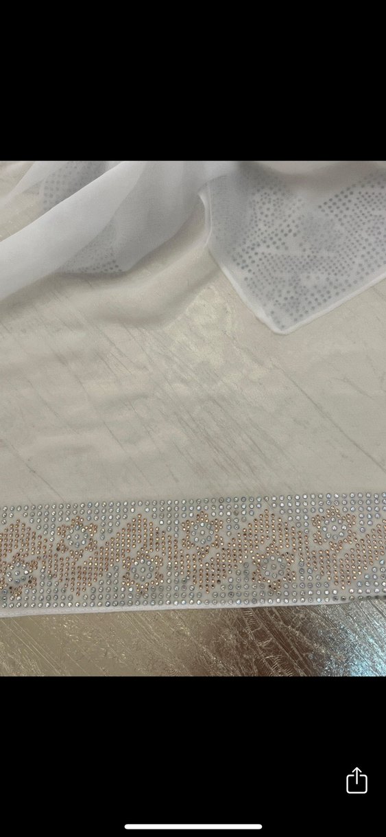 Gri Detaylı Beyaz taş baskılı şal - Görsel 2