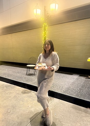 Bej triko uzun elbise elbise - Görsel 2