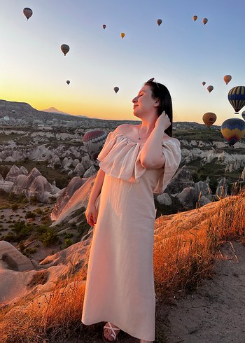 Camel Renkli Bohem Kadın Midi Elbise - Görsel 5