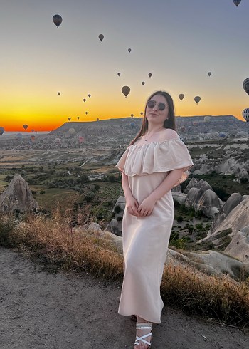 Camel Renkli Bohem Kadın Midi Elbise - Görsel 4