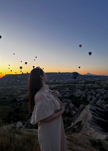 Camel Renkli Bohem Kadın Midi Elbise - Görsel 3