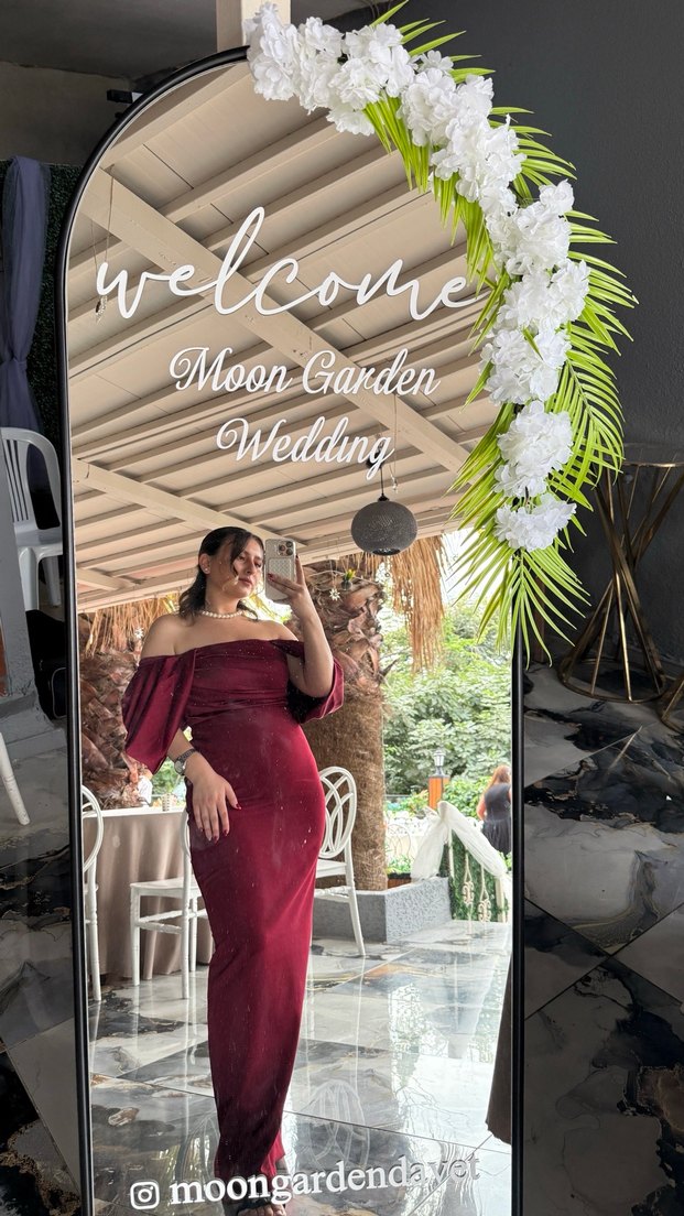 Bordo Uzun Drapeli Straplez Abiye Elbise - Görsel 2