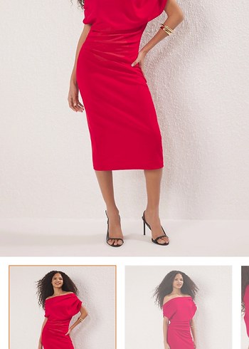 Bordo Drapeli Midi Kadın Abiye Elbise - Görsel 4