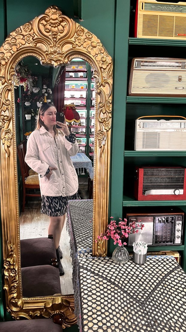 V Yaka Desenli mini Bohem Elbise - Görsel 3