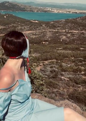 Mavi midi boy Bohem Drapeli Elbise - Görsel 3