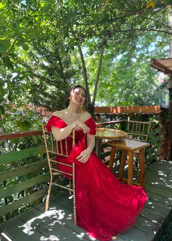 SuyoluParlak Kırmızı Straplez Midi Elbise - Görsel 6