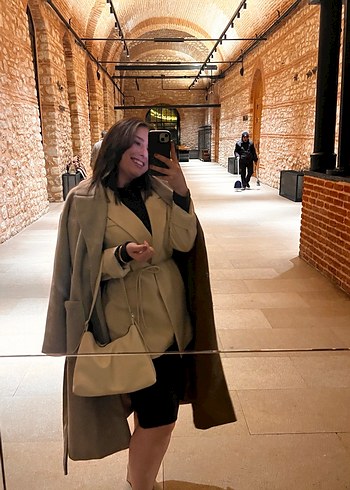 Bej Kemerli Midi Kadın Blazer Ceket - Görsel 2