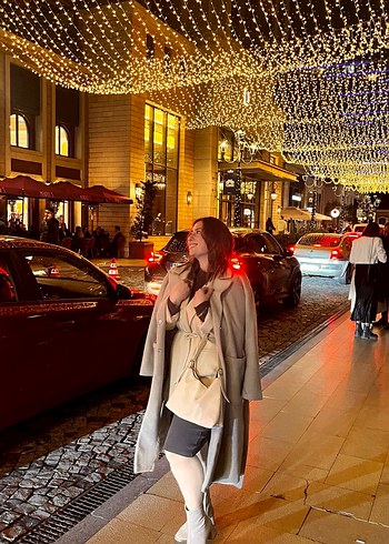 Bej Kemerli Midi Kadın Blazer Ceket - Görsel 3