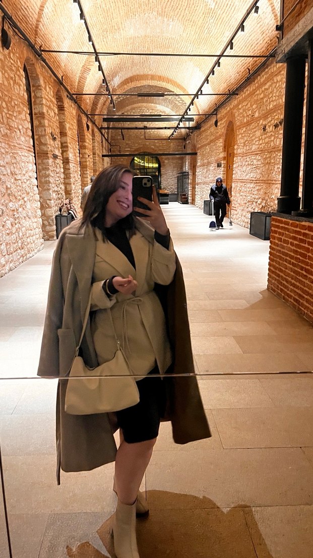 Bej Kemerli Midi Kadın Blazer Ceket - Görsel 2