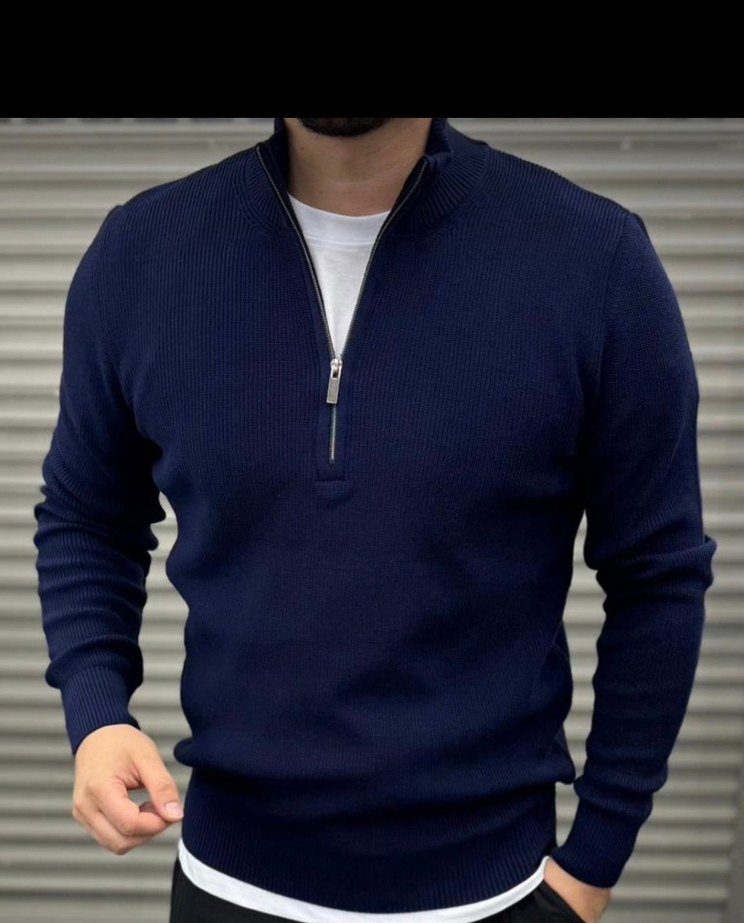 Erkek Fermuarlı Regular Fit Triko Kazak - Görsel 2