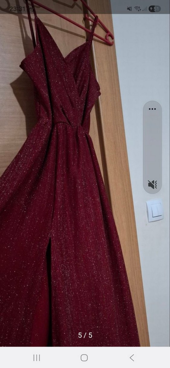 Bordo Uzun Drapeli Abiye Elbise - Görsel 5