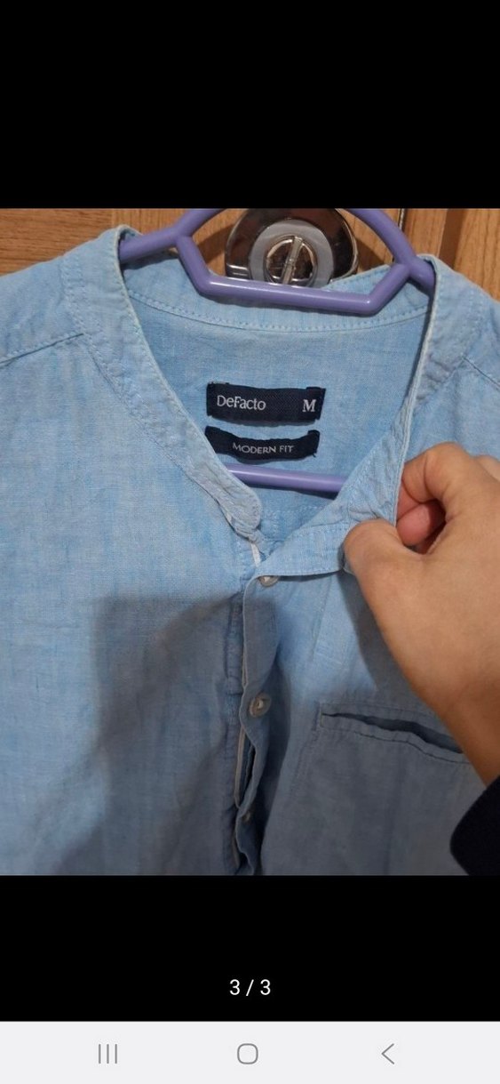 Mavi Denim Düğmeli Erkek Gömlek - Görsel 3