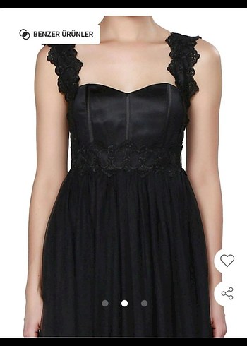 Dantel Detaylı Siyah Uzun Kadın Abiye Elbise - Görsel 2