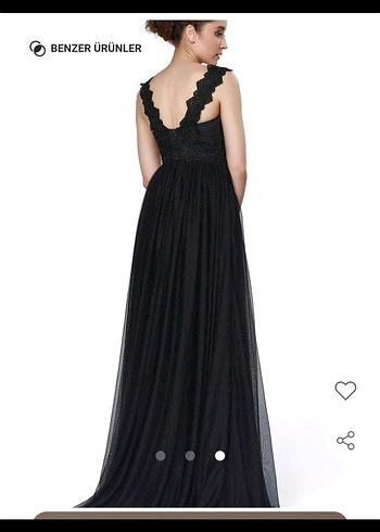 Dantel Detaylı Siyah Uzun Kadın Abiye Elbise - Görsel 3